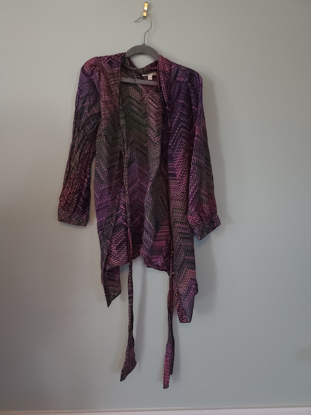 Women's Purple Printed Open-Front Tie Blouse
